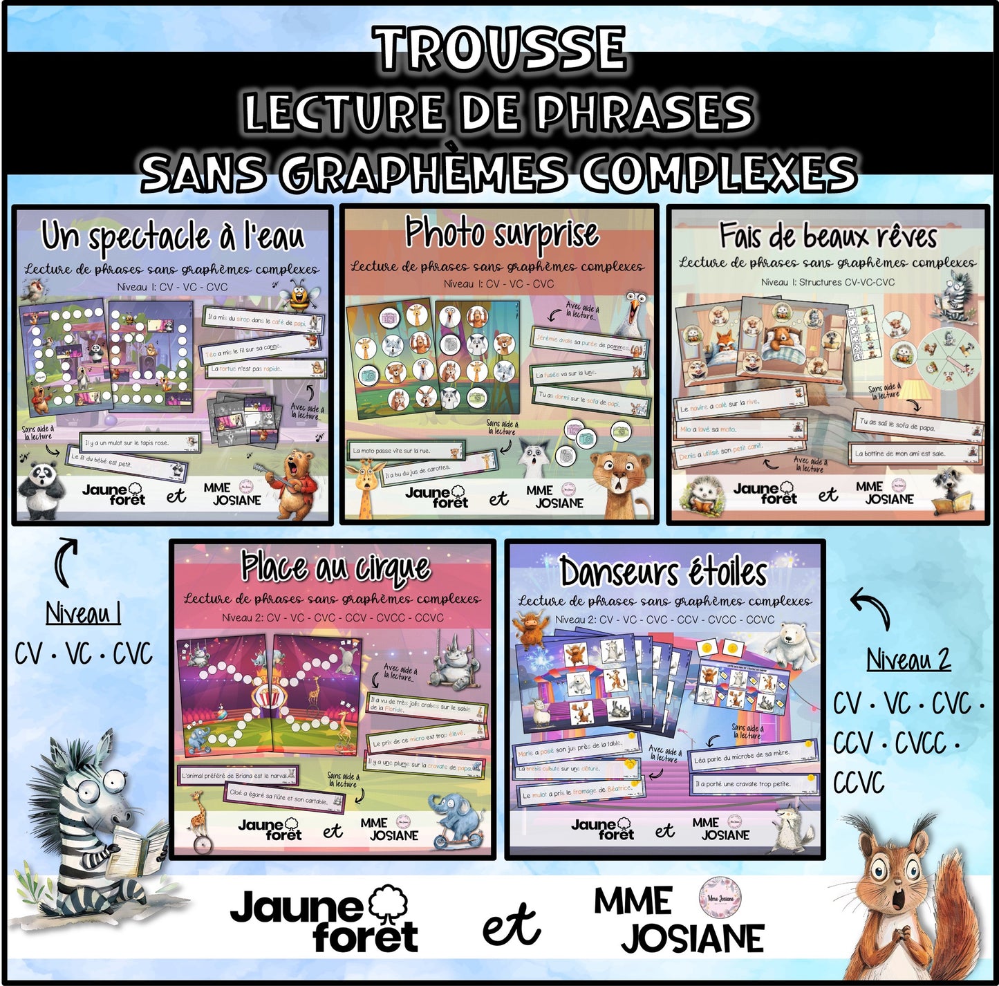 Trousse de lecture - Phrases sans graphemes complexes