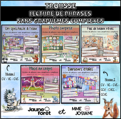 Trousse de lecture - Phrases sans graphemes complexes