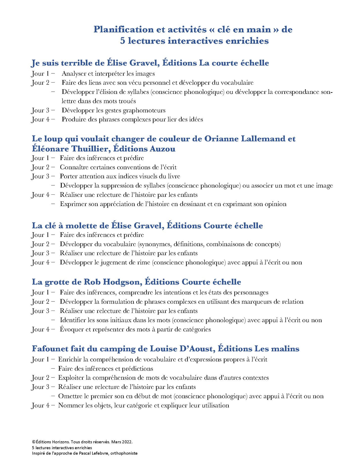 Cinq lectures interactives enrichies (préenregistré)